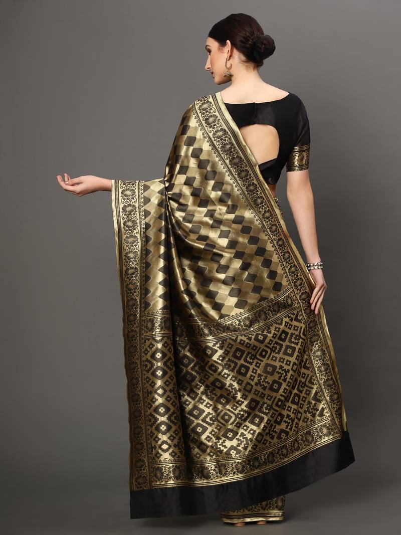 Glemora Black Designer Ethnic Wear Silk Blend Banarasi Traditional Saree