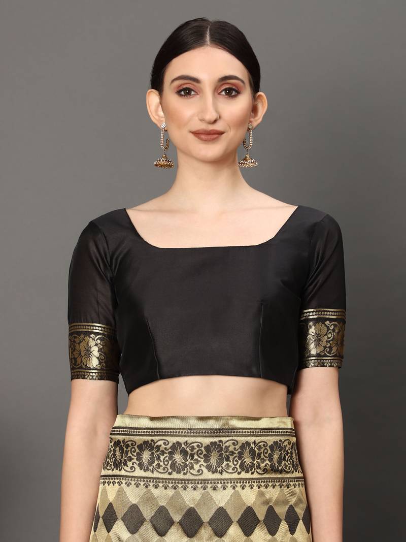 Glemora Black Designer Ethnic Wear Silk Blend Banarasi Traditional Saree