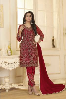 Red embroidered net salwar 1
