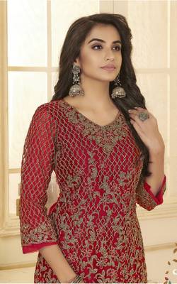 Red embroidered net salwar 2