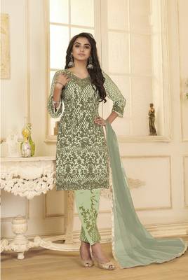 Parrot-green embroidered net salwar 1