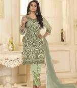 Parrot-green embroidered net salwar
