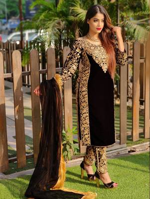 Black embroidered velvet salwar 1