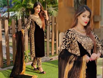 Black embroidered velvet salwar 2