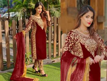 Maroon embroidered velvet salwar 2