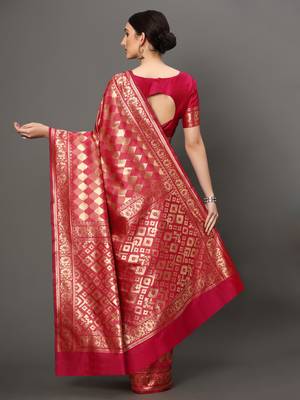 Glemora Pink Designer Ethnic Wear Silk Blend Banarasi Traditional Saree 2