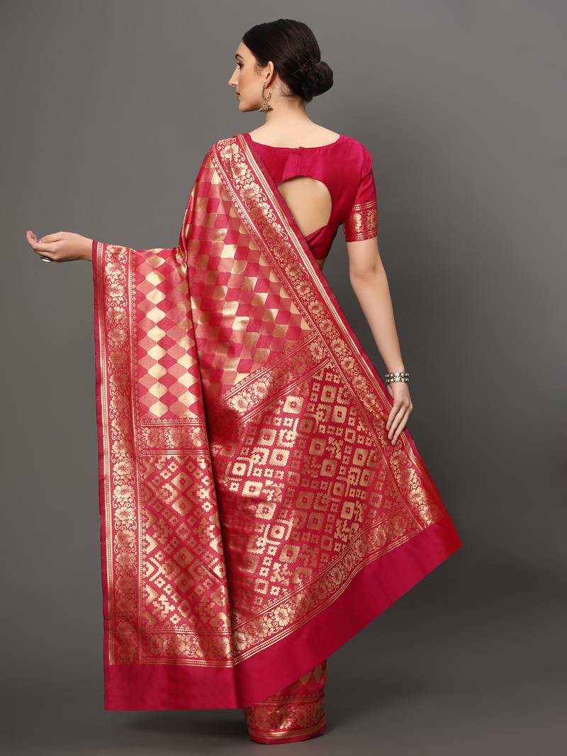 Glemora Pink Designer Ethnic Wear Silk Blend Banarasi Traditional Saree