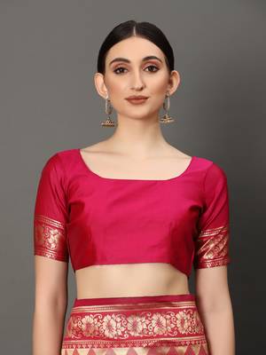 Glemora Pink Designer Ethnic Wear Silk Blend Banarasi Traditional Saree 4