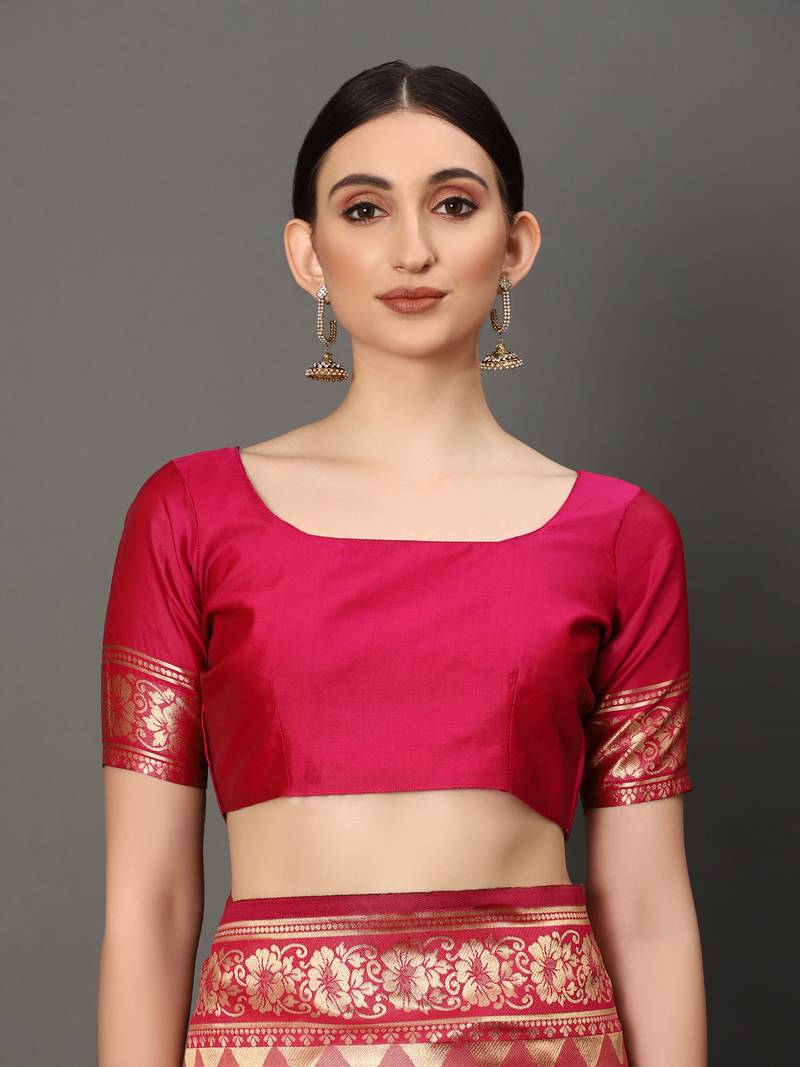 Glemora Pink Designer Ethnic Wear Silk Blend Banarasi Traditional Saree