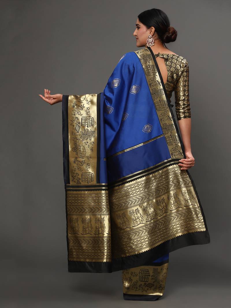 Glemora Blue Beautiful Ethnic Wear Silk Blend Banarasi Traditional Saree