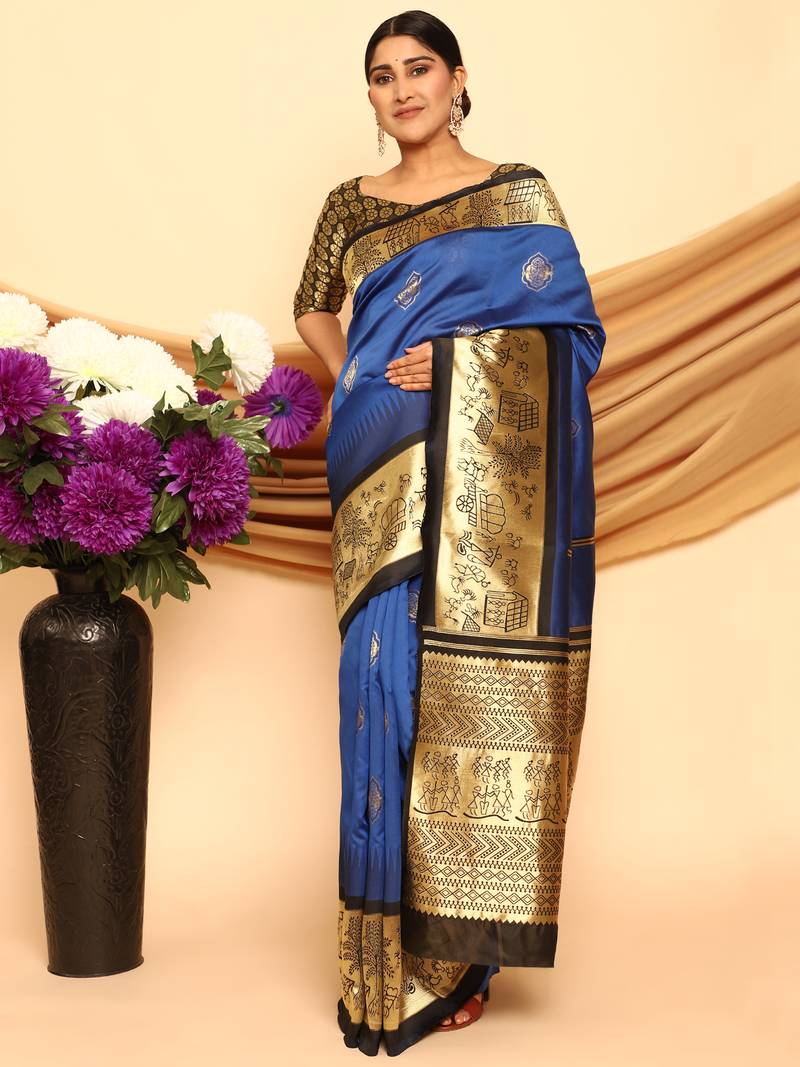 Glemora Blue Beautiful Ethnic Wear Silk Blend Banarasi Traditional Saree