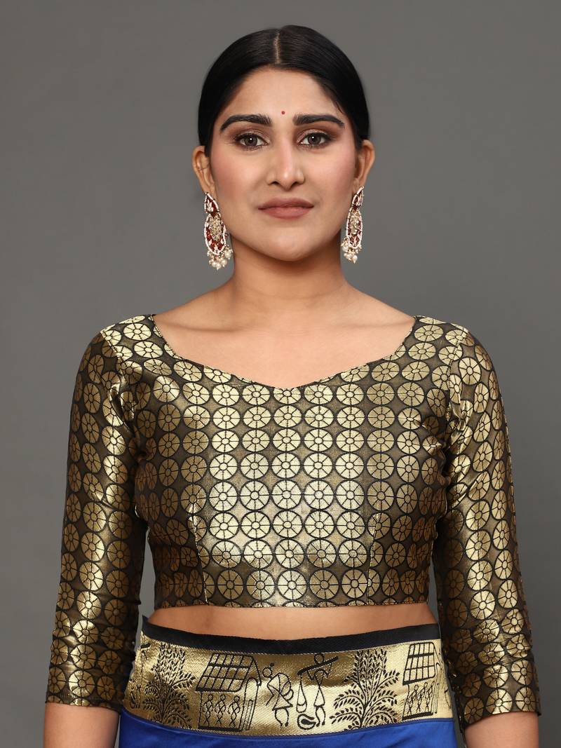 Glemora Blue Beautiful Ethnic Wear Silk Blend Banarasi Traditional Saree