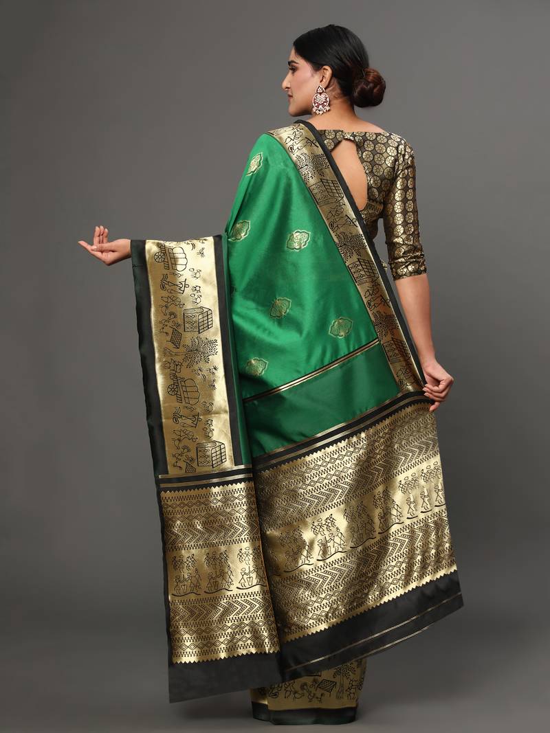 Glemora Green Beautiful Ethnic Wear Silk Blend Banarasi Traditional Saree