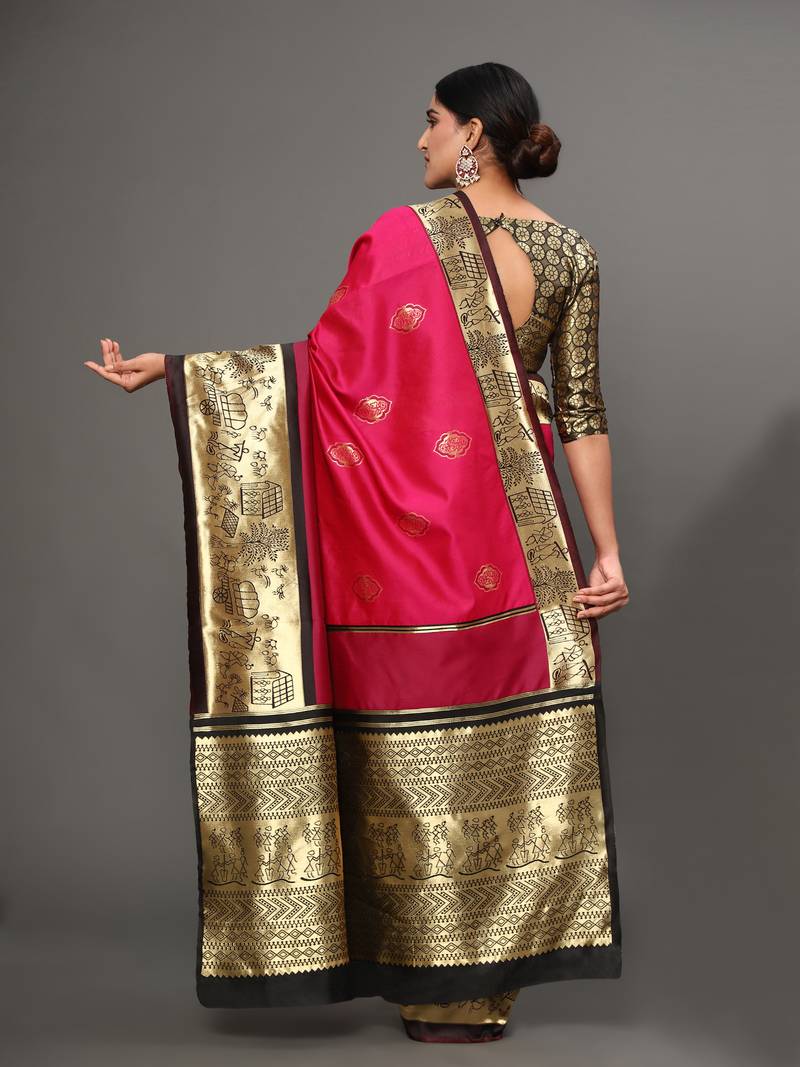Glemora Pink Beautiful Ethnic Wear Silk Blend Banarasi Traditional Saree