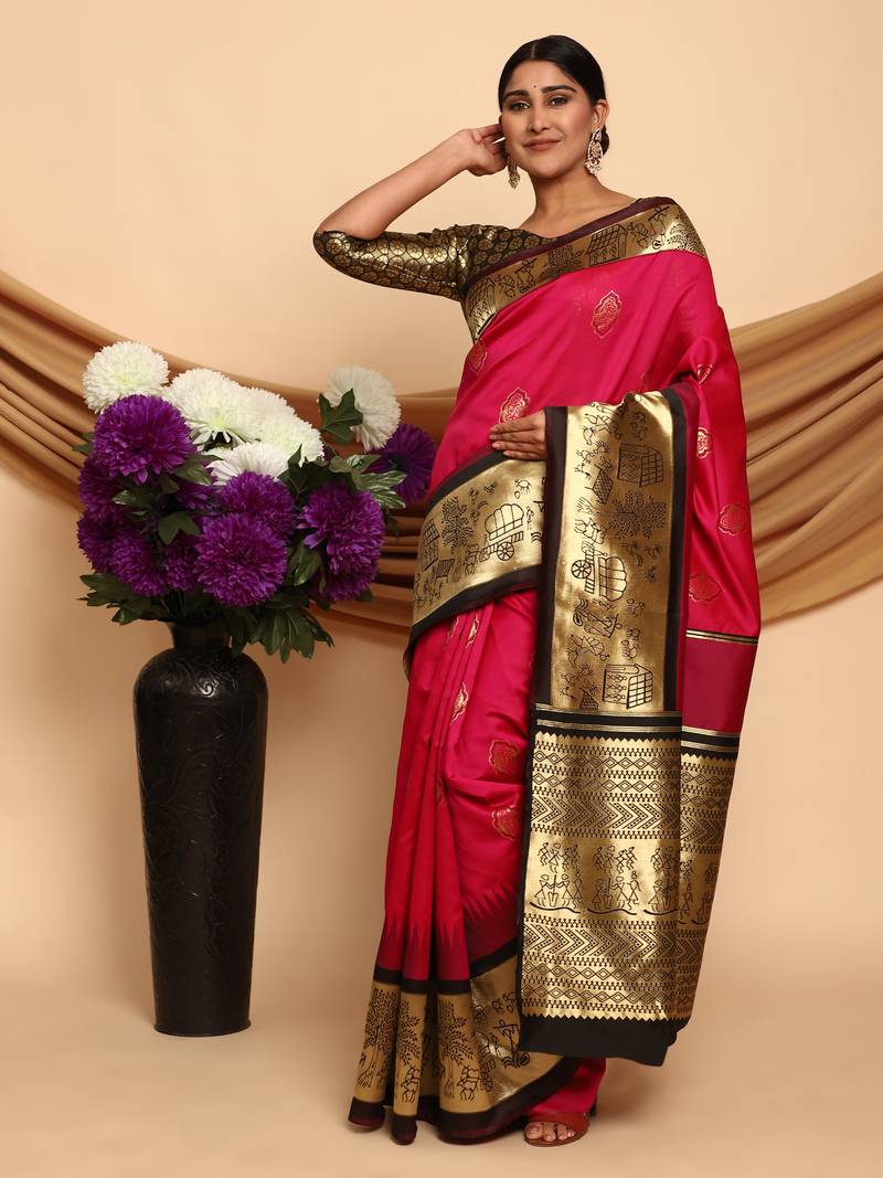 Glemora Pink Beautiful Ethnic Wear Silk Blend Banarasi Traditional Saree