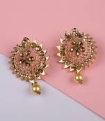 Stylish Gold Plated Round Shape White Stone and Pearl Drop Chandbali Earring