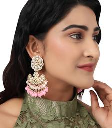 Pastal Pink Gold Plated Stylish Stone and Beaded Exclusive design Chandbali Earring