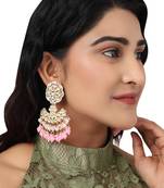 Pastal Pink Gold Plated Stylish Stone and Beaded Exclusive design Chandbali Earring