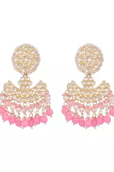 Pastal Pink Gold Plated Stylish Stone and Beaded Exclusive design Chandbali Earring