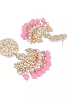 Pastal Pink Gold Plated Stylish Stone and Beaded Exclusive design Chandbali Earring