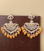 Pastal Yellow Gold Plated Stylish Stone and Beaded Exclusive design Chandbali Earring