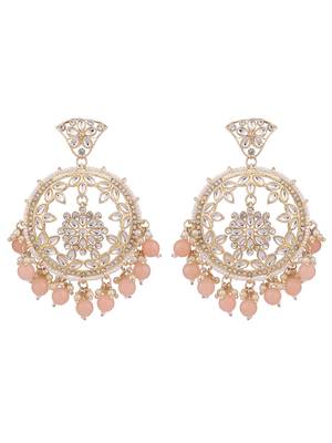 Peach Colour Gold Plated Stylish Stone and Beaded Exclusive design Chandbali Earring 4