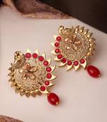 Stylish Gold Plated Round Shape Blue Stone and Pearl Drop Chandbali Earring