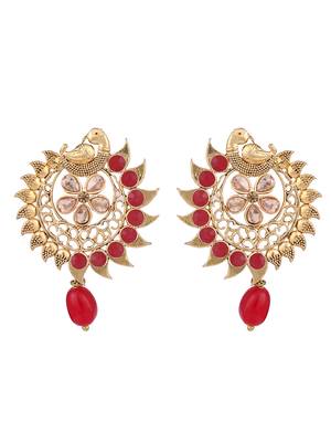 Stylish Gold Plated Round Shape Blue Stone and Pearl Drop Chandbali Earring 2