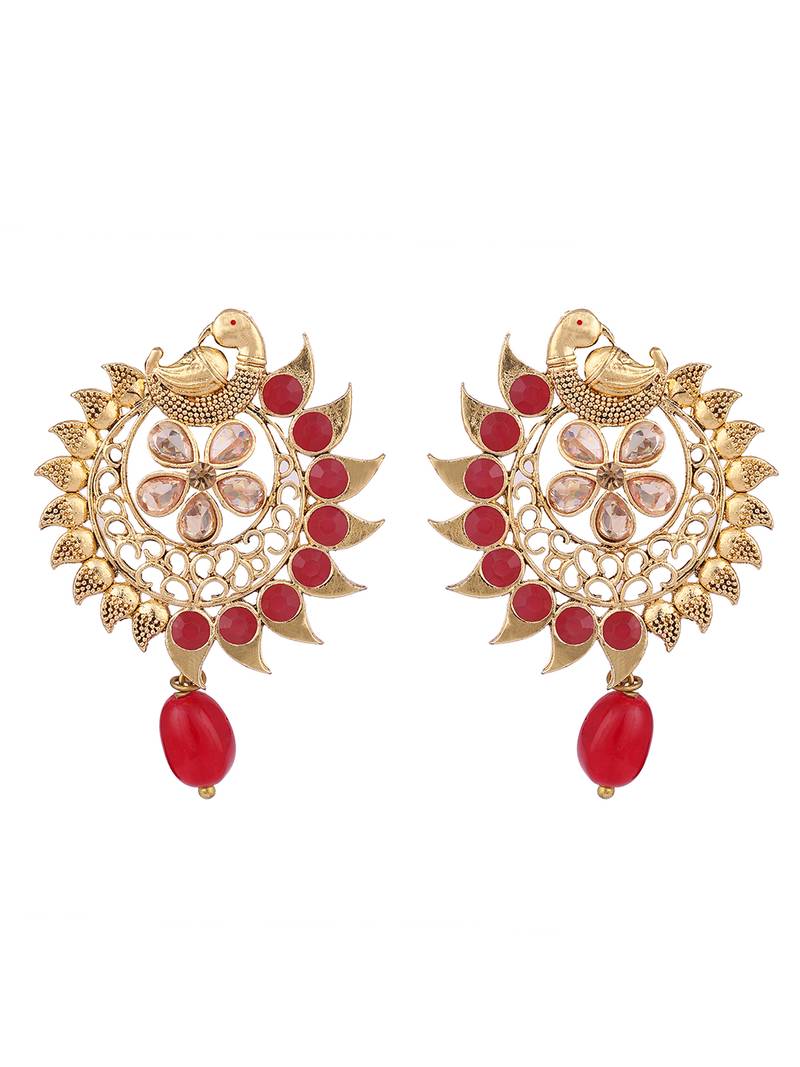 Stylish Gold Plated Round Shape Blue Stone and Pearl Drop Chandbali Earring
