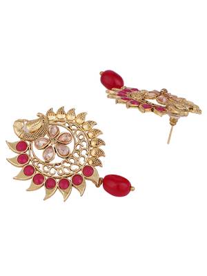 Stylish Gold Plated Round Shape Blue Stone and Pearl Drop Chandbali Earring 3