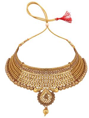 Traditional Hasli Style Gold Plated Choker Cutwork and Floral Design with Earring Maangtika 3