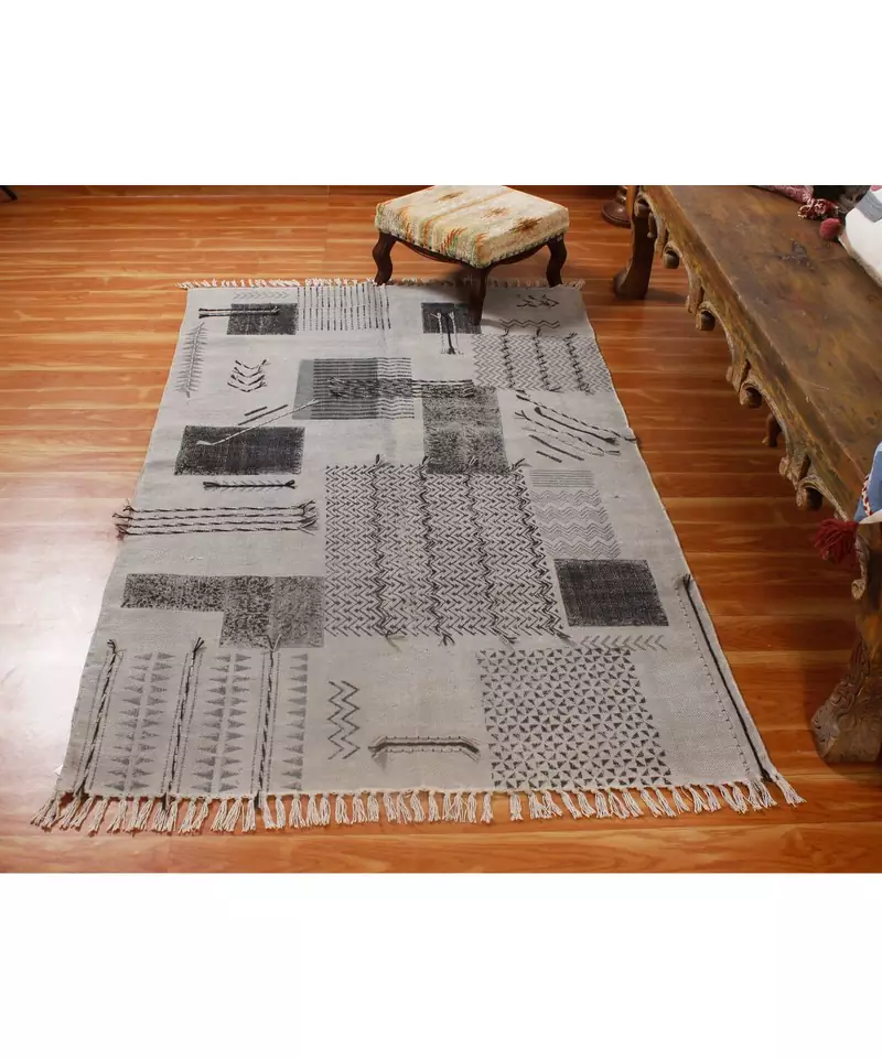 4x8 Ft Outdoor Patio Rug Geometric Rug Handmade Cotton Dhurrie Area