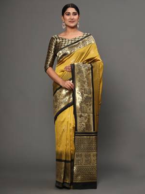 Glemora Yellow Beautiful Ethnic Wear Silk Blend Banarasi Traditional Saree 1