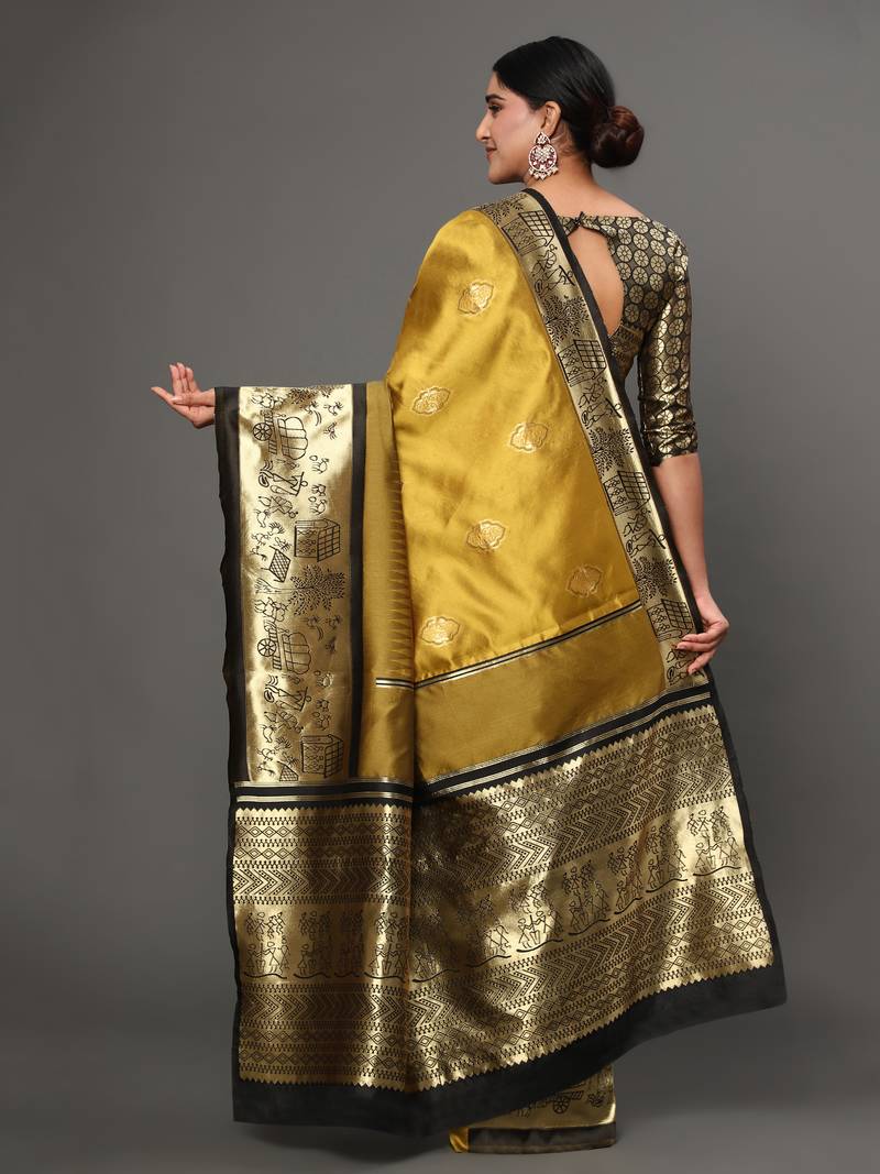 Glemora Yellow Beautiful Ethnic Wear Silk Blend Banarasi Traditional Saree