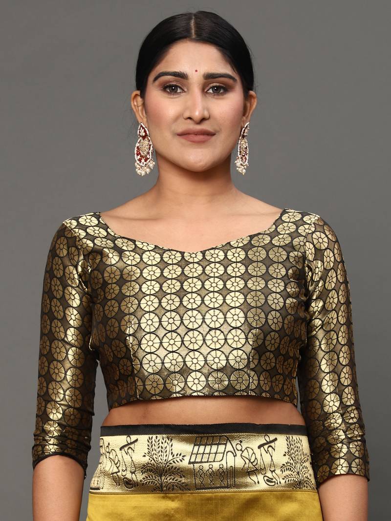 Glemora Yellow Beautiful Ethnic Wear Silk Blend Banarasi Traditional Saree