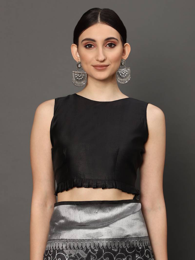 Glemora Black Fancy Ethnic Wear Silk Blend Banarasi Traditional Saree