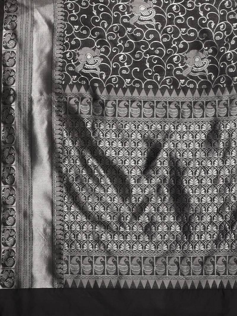 Glemora Black Fancy Ethnic Wear Silk Blend Banarasi Traditional Saree