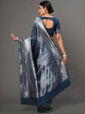 Glemora Grey Fancy Ethnic Wear Silk Blend Banarasi Traditional Saree 2