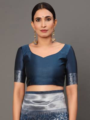 Glemora Grey Fancy Ethnic Wear Silk Blend Banarasi Traditional Saree 4