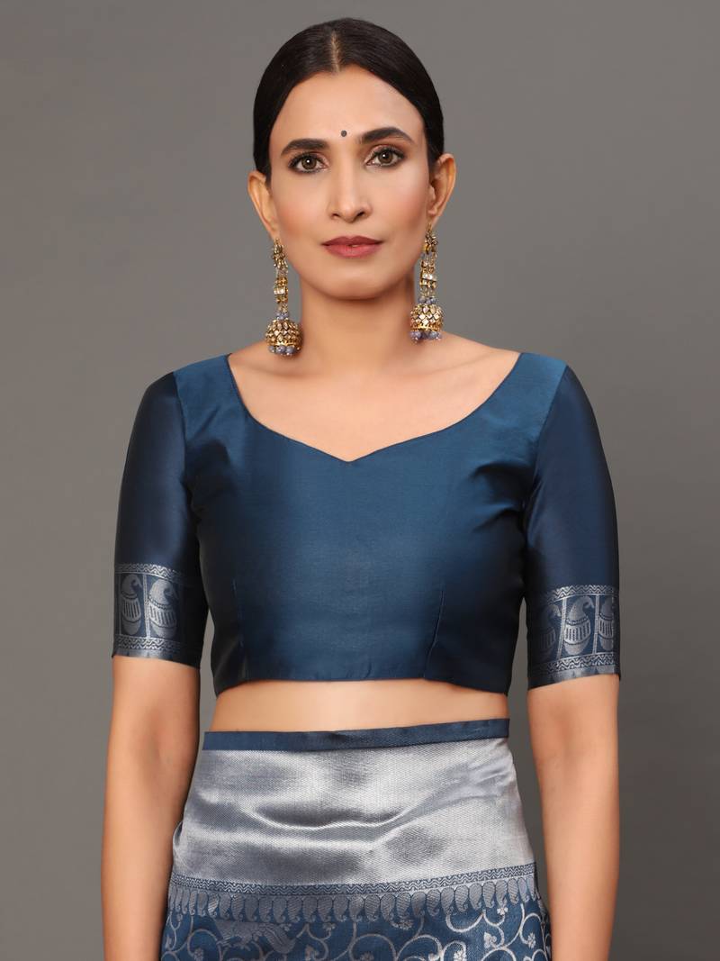 Glemora Grey Fancy Ethnic Wear Silk Blend Banarasi Traditional Saree