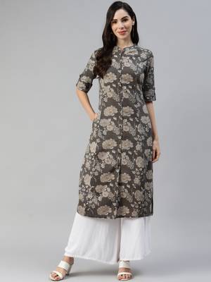 Coffee printed cotton ethnic-kurtis 1