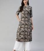Coffee printed cotton ethnic-kurtis