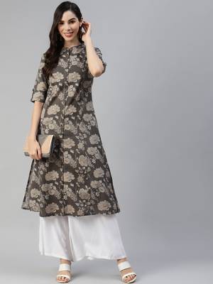 Coffee printed cotton ethnic-kurtis 5