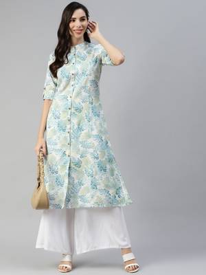 White printed cotton ethnic-kurtis 5