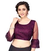 Women's Purple Net Stitched Padded Blouse