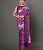 Glemora Purple Fancy Ethnic Wear Silk Blend Banarasi Traditional Saree