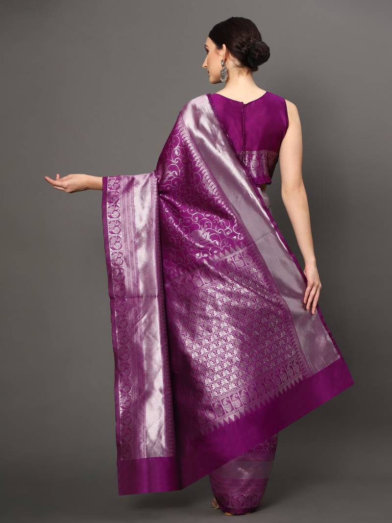 Glemora Purple Fancy Ethnic Wear Silk Blend Banarasi Traditional Saree