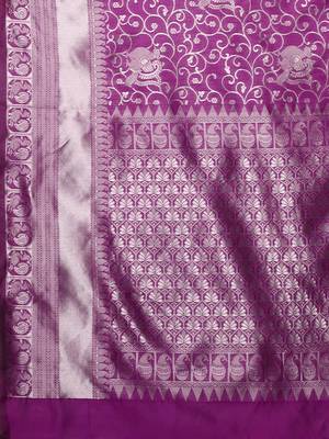 Glemora Purple Fancy Ethnic Wear Silk Blend Banarasi Traditional Saree 5