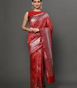 Glemora Red Fancy Ethnic Wear Silk Blend Banarasi Traditional Saree