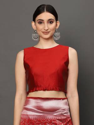 Glemora Red Fancy Ethnic Wear Silk Blend Banarasi Traditional Saree 4